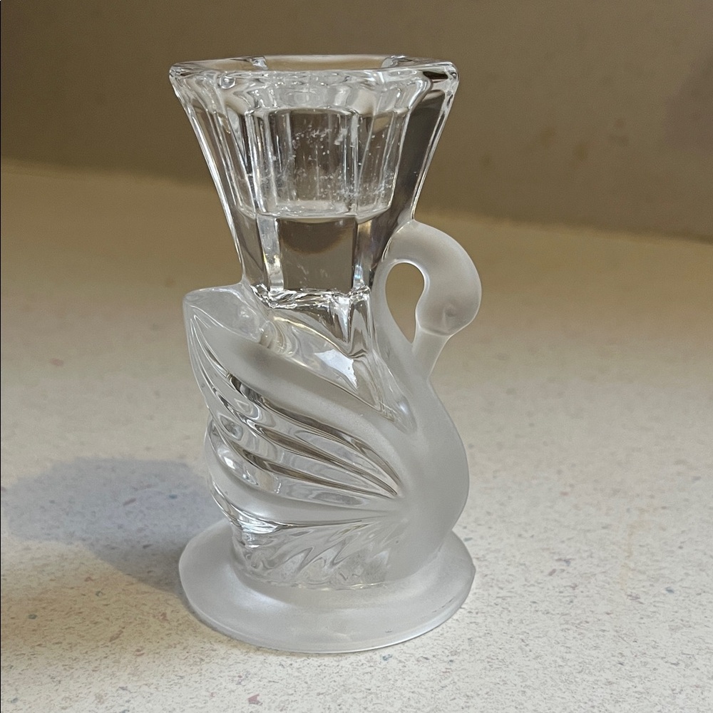 Vintage Lead Crystal Swan Candle Holder with Additional Peg Votive Holder